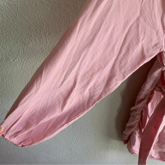 Free People Free-est The Only One Mini Dress Solid Pink Ruched Cotton Sz XS - Picture 5 of 8